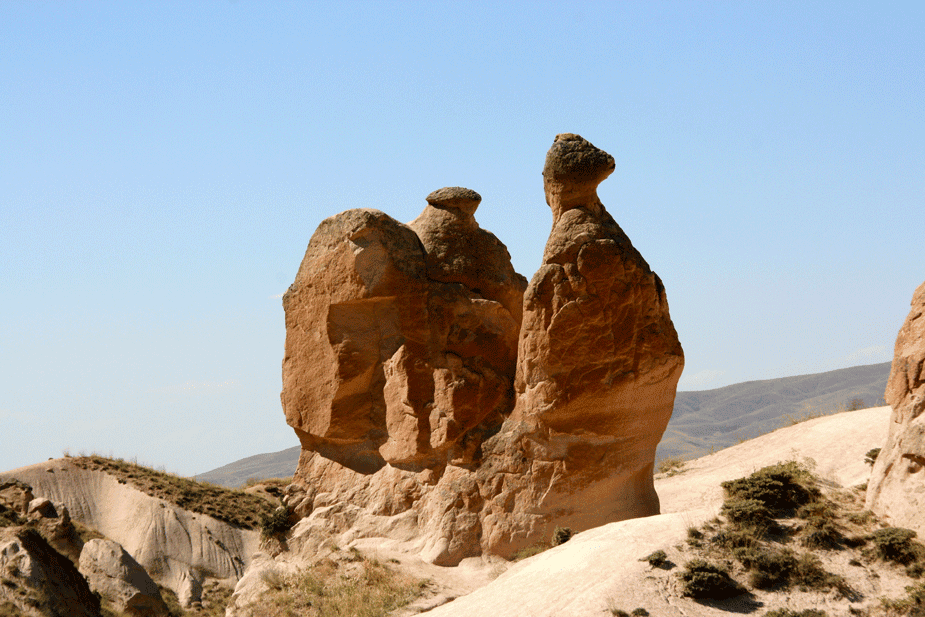 Natural formations in the shape of a camel.