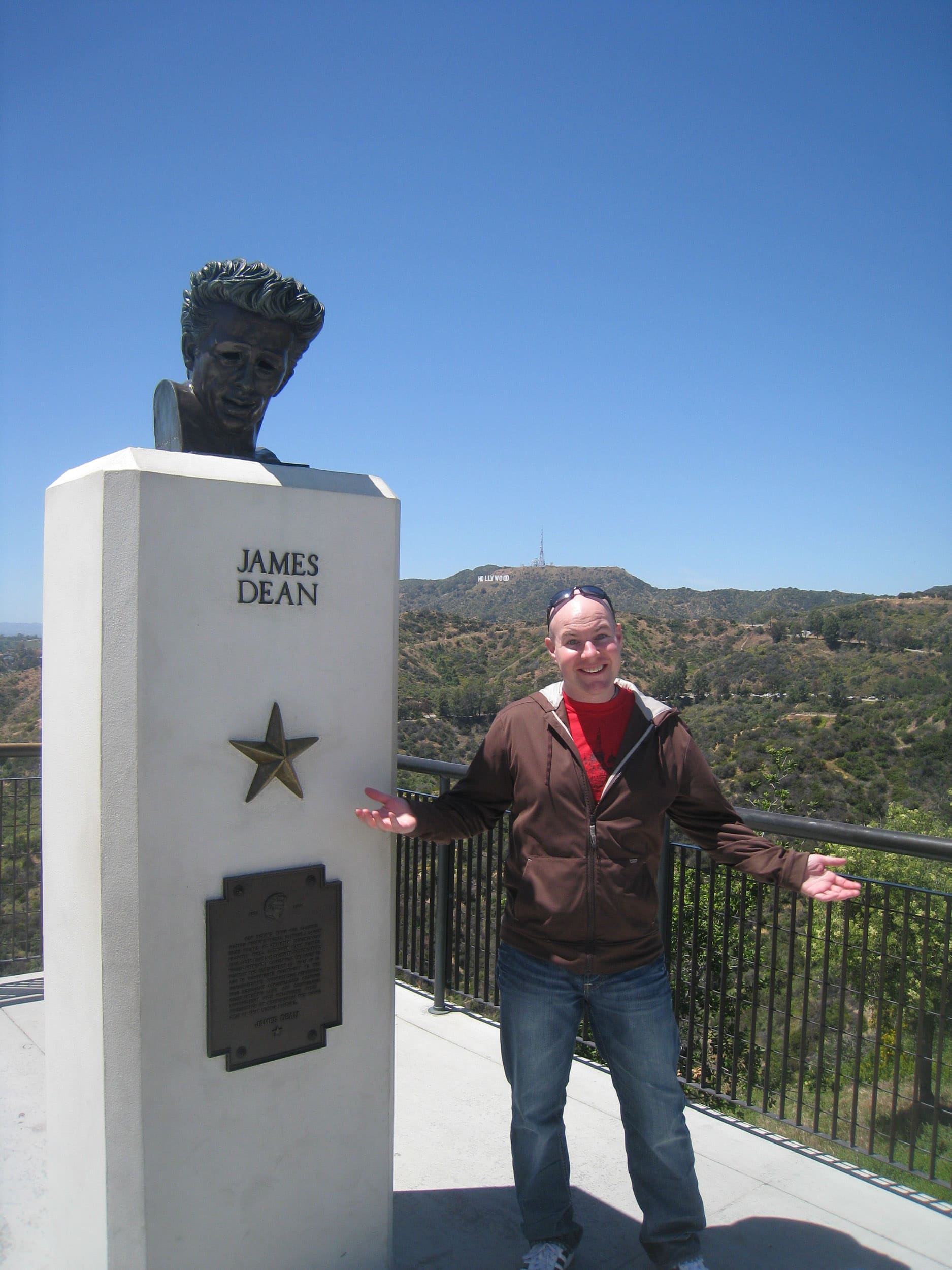Tribute to James Dean with Hollywood sign in distance
