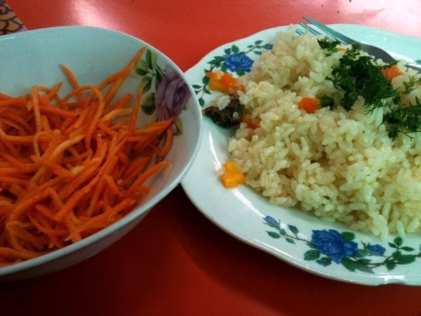 Carrot salad and paloo on the right