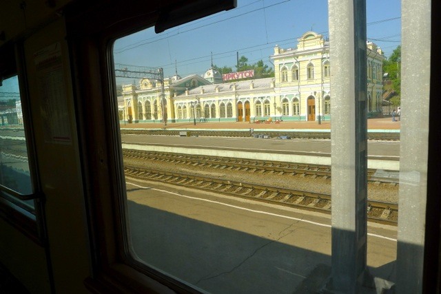 Irkutsk Station through the train window.