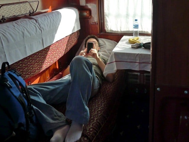 Pat relaxing on his train bed.