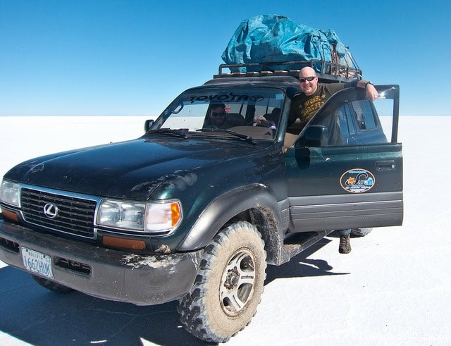 Taking a turn behind the wheel on the Bolivian salt flats