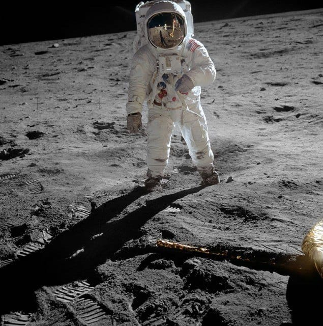 Buzz Aldrin Tax dollars = Crowdfunding. Buzz on the Moon. (photo: Wiki Commons)