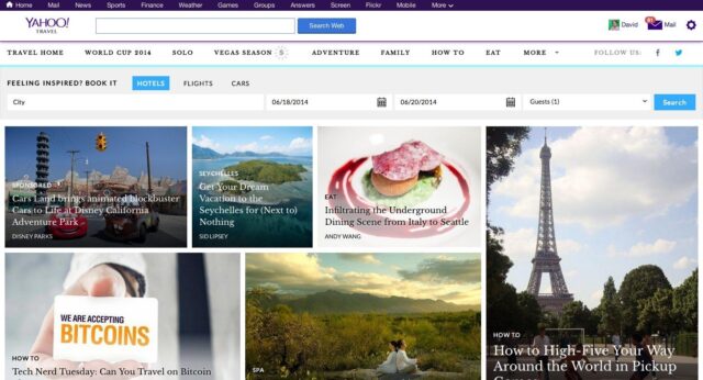 Yahoo Travel home page