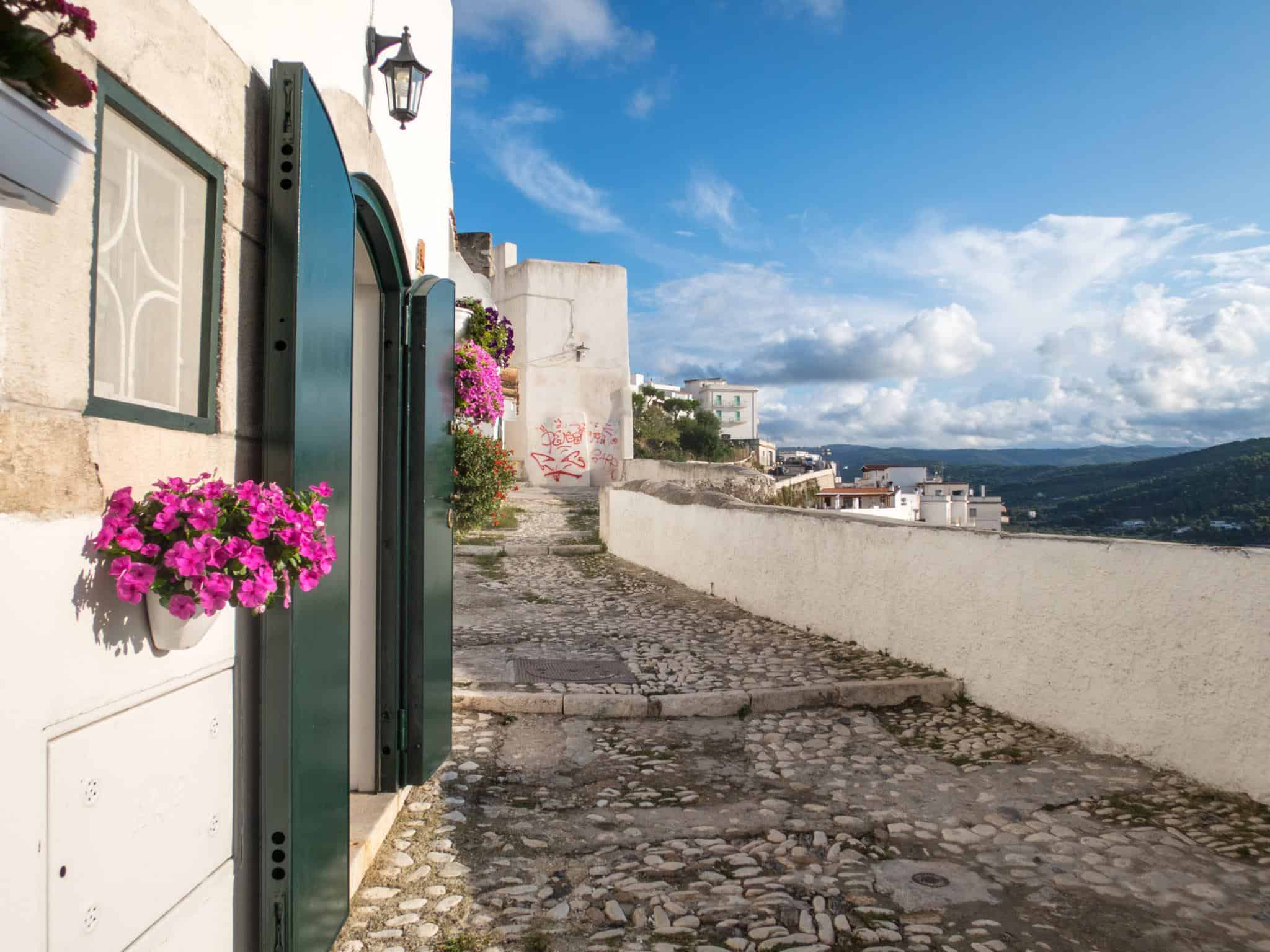 Cobblestone streets of Peschici, Italy