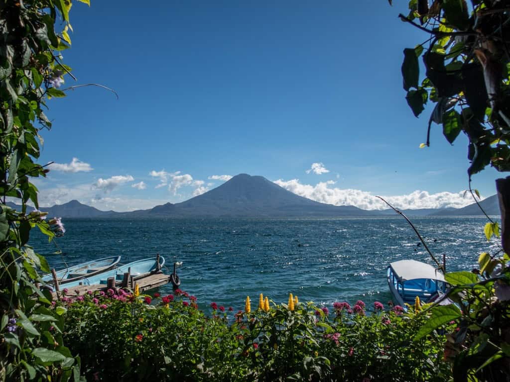 View of a volcano and Lake Atitlan from La Iguana Perdida