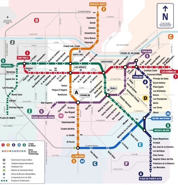 Santiago metro map Santiago Subterraneo map