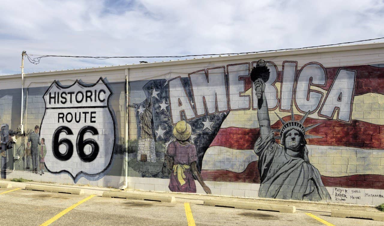 Many travelers count Route 66 among their dream road trips. Pictured is a mural in Oklahoma (photo: Kool Cats Photography).