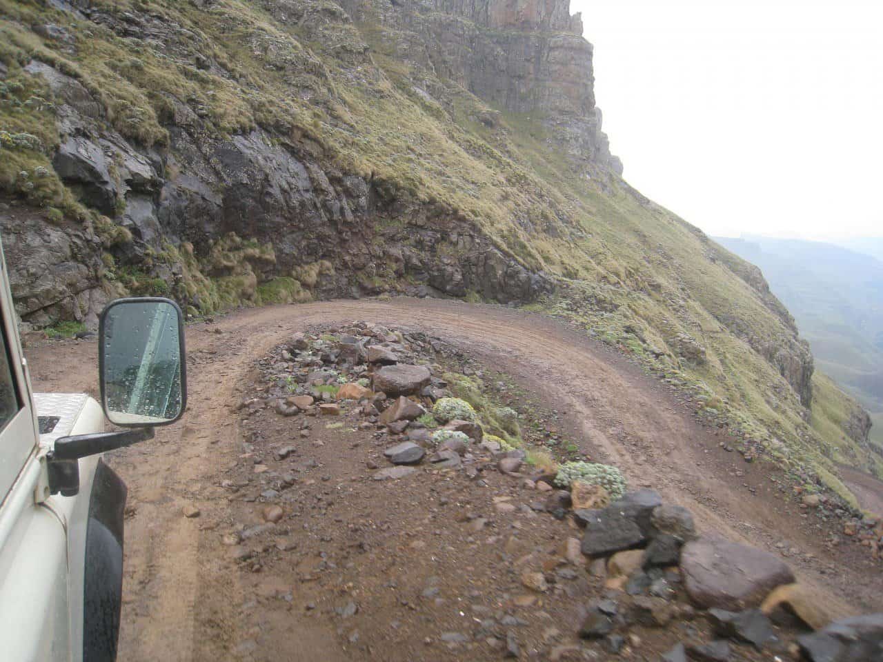 Descending the steep Sani Pass from Lesotho to South Africa (photo: David Lee).