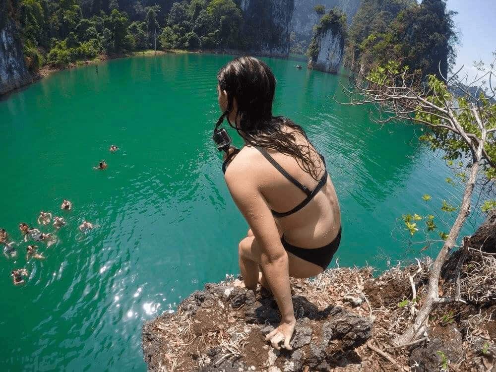 Amber preparing to cliff dive