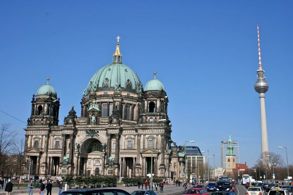 Berlin Cathedral with the Berlin TV tower in the background (Credit: Wiki)