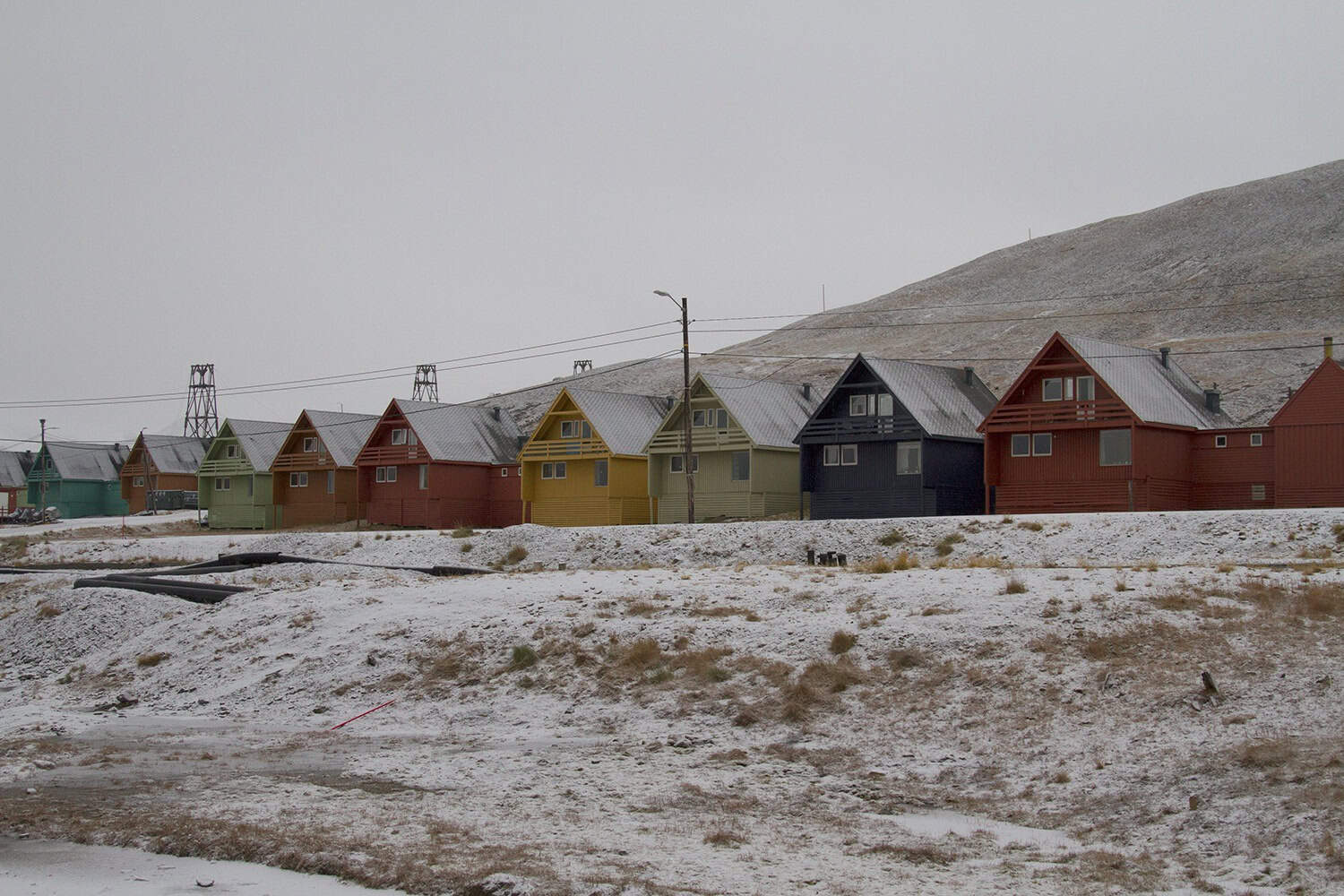 Snow covered houses in Longyearbyen, Svalbard.