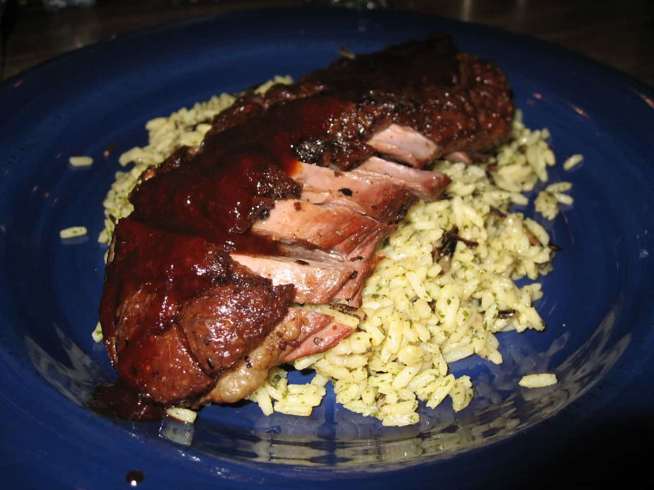 Smoked duck with orange ancho chile sauce