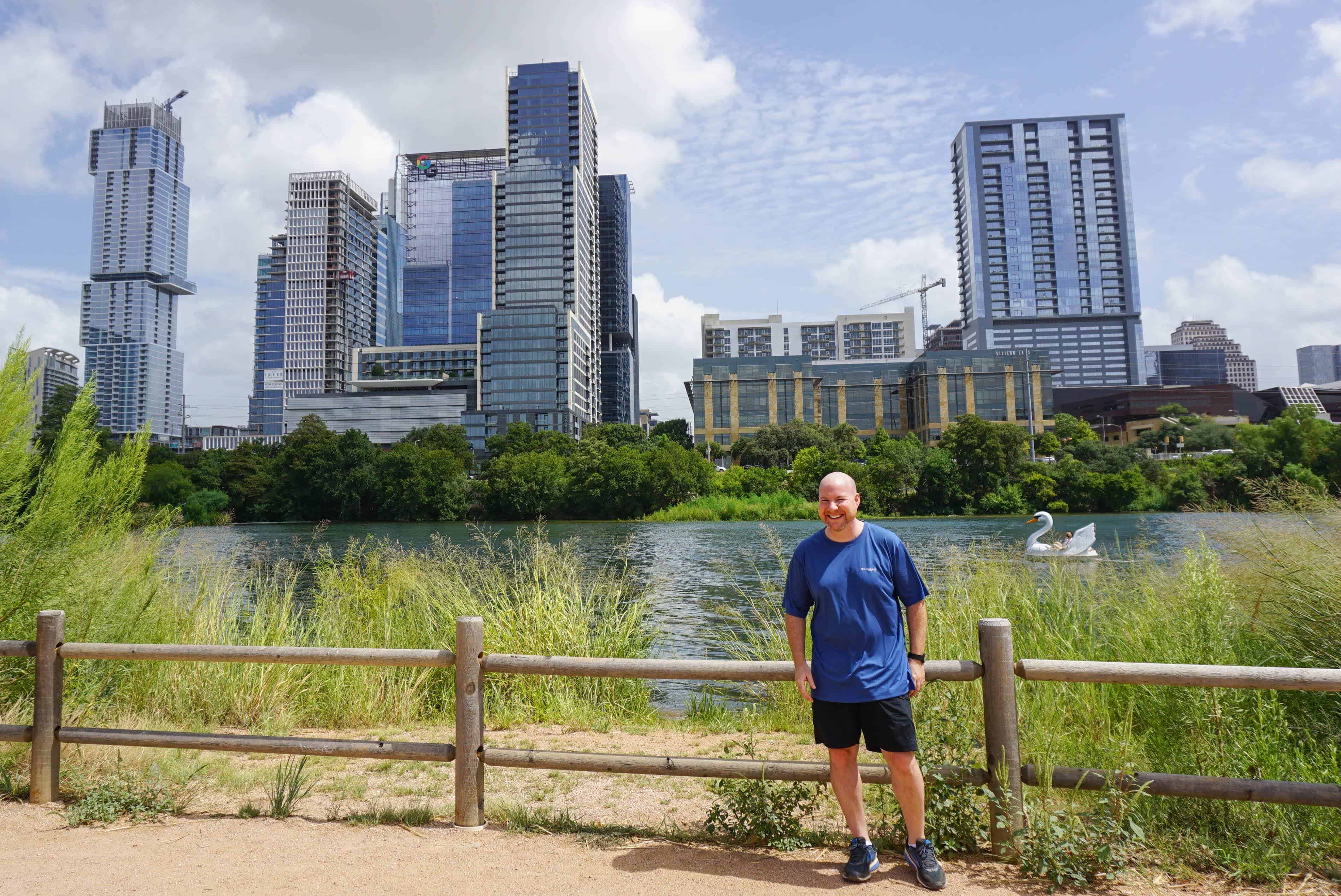 Wearing Columbia sportswear on a walk around Ladybird Lake in downtown Austin