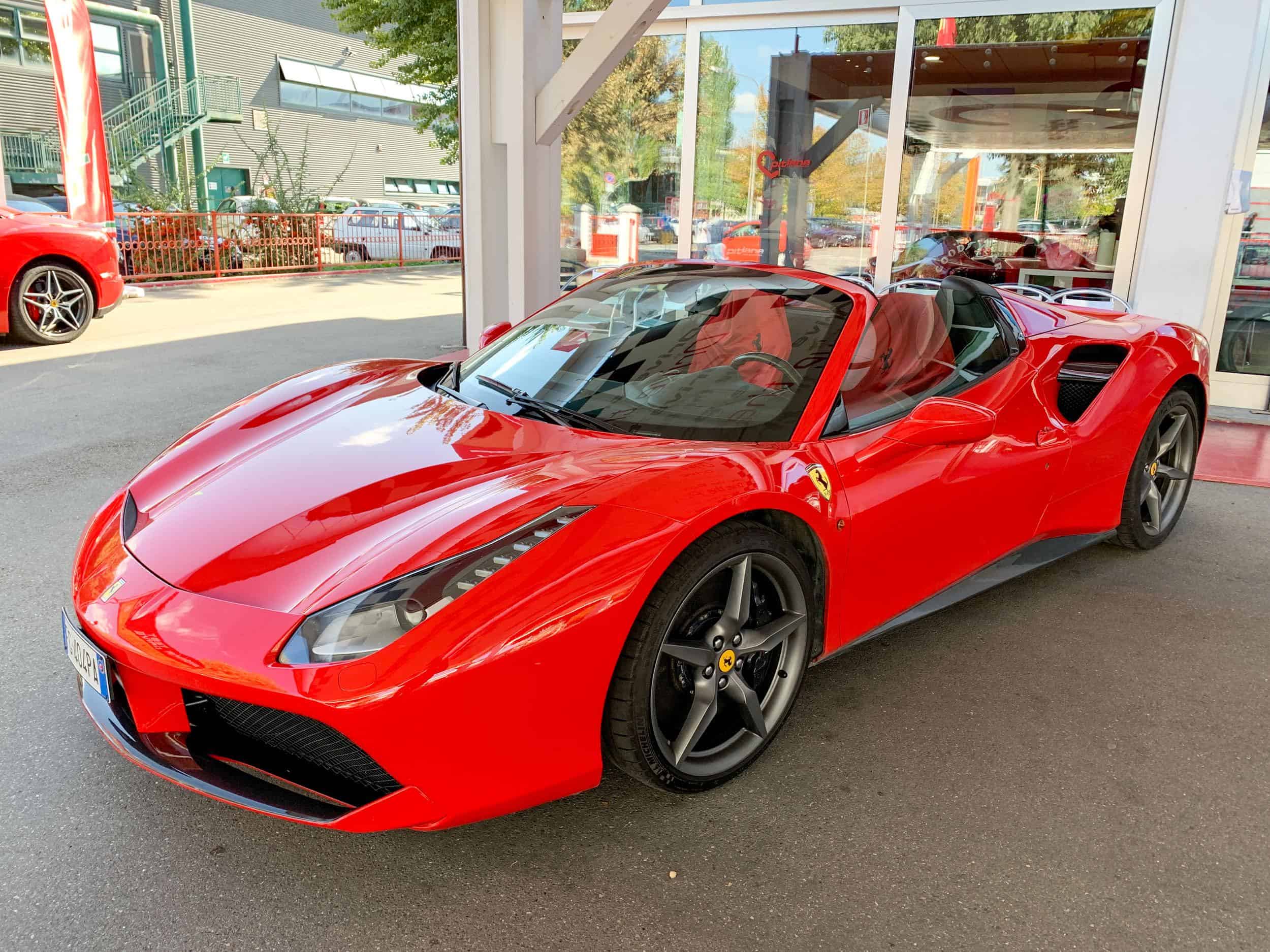 Red Ferrari 488 Spider in Maranello, Italy