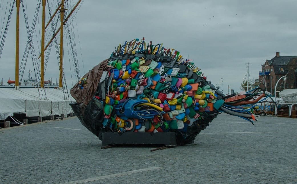 A sculpture made from single plastic