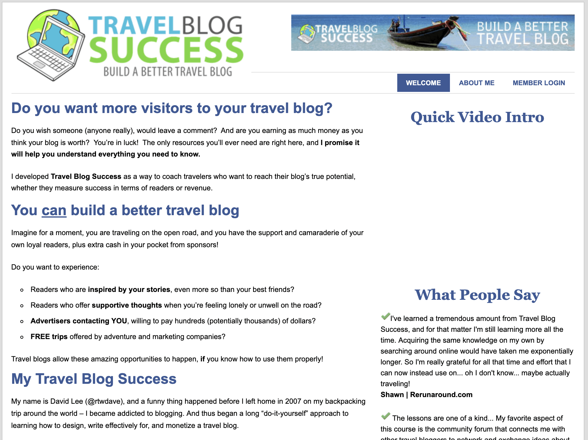 Travel Blog Success home page 2010