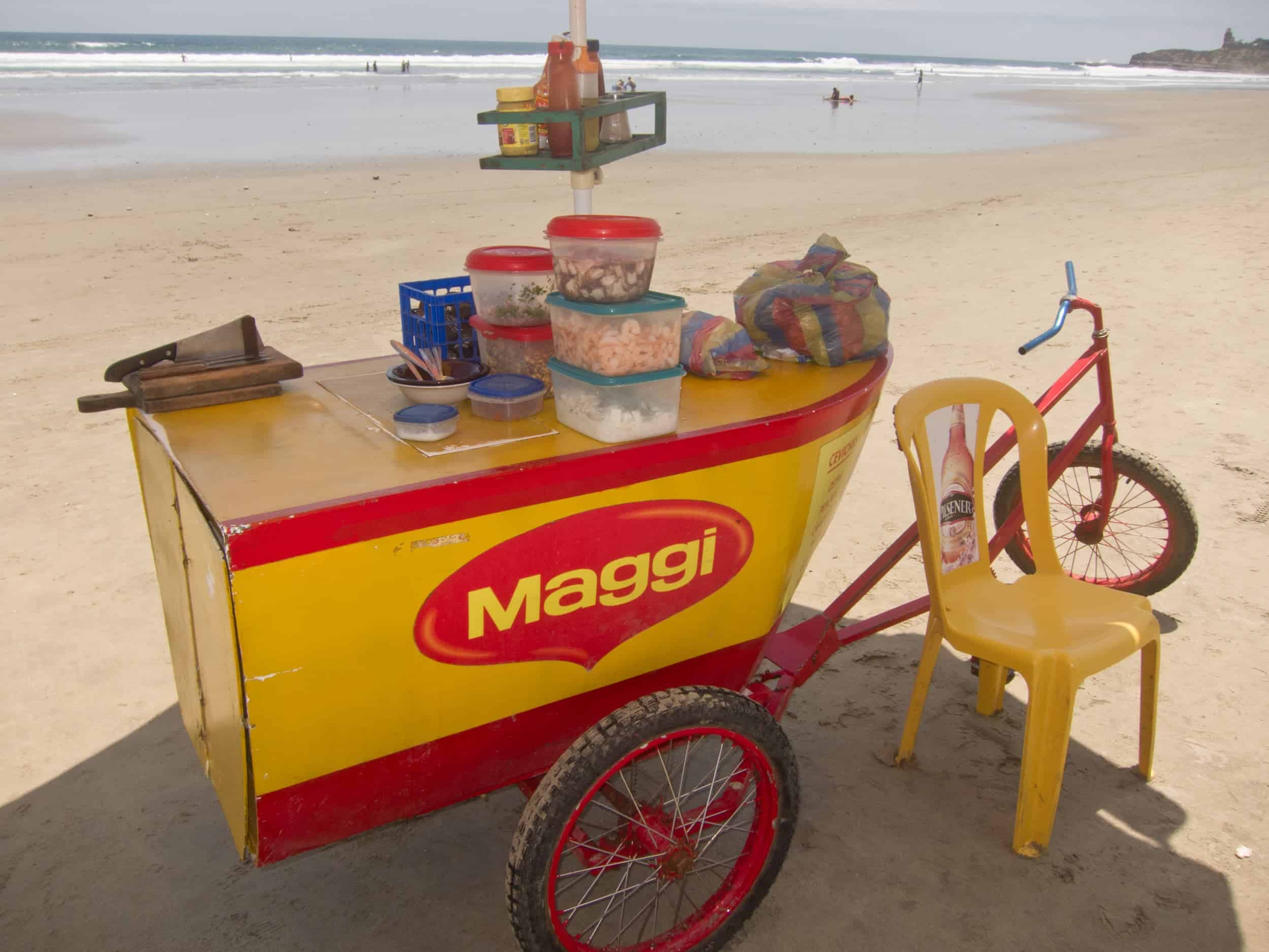 Ceviche vendors can be found throughout the town, and on the beach