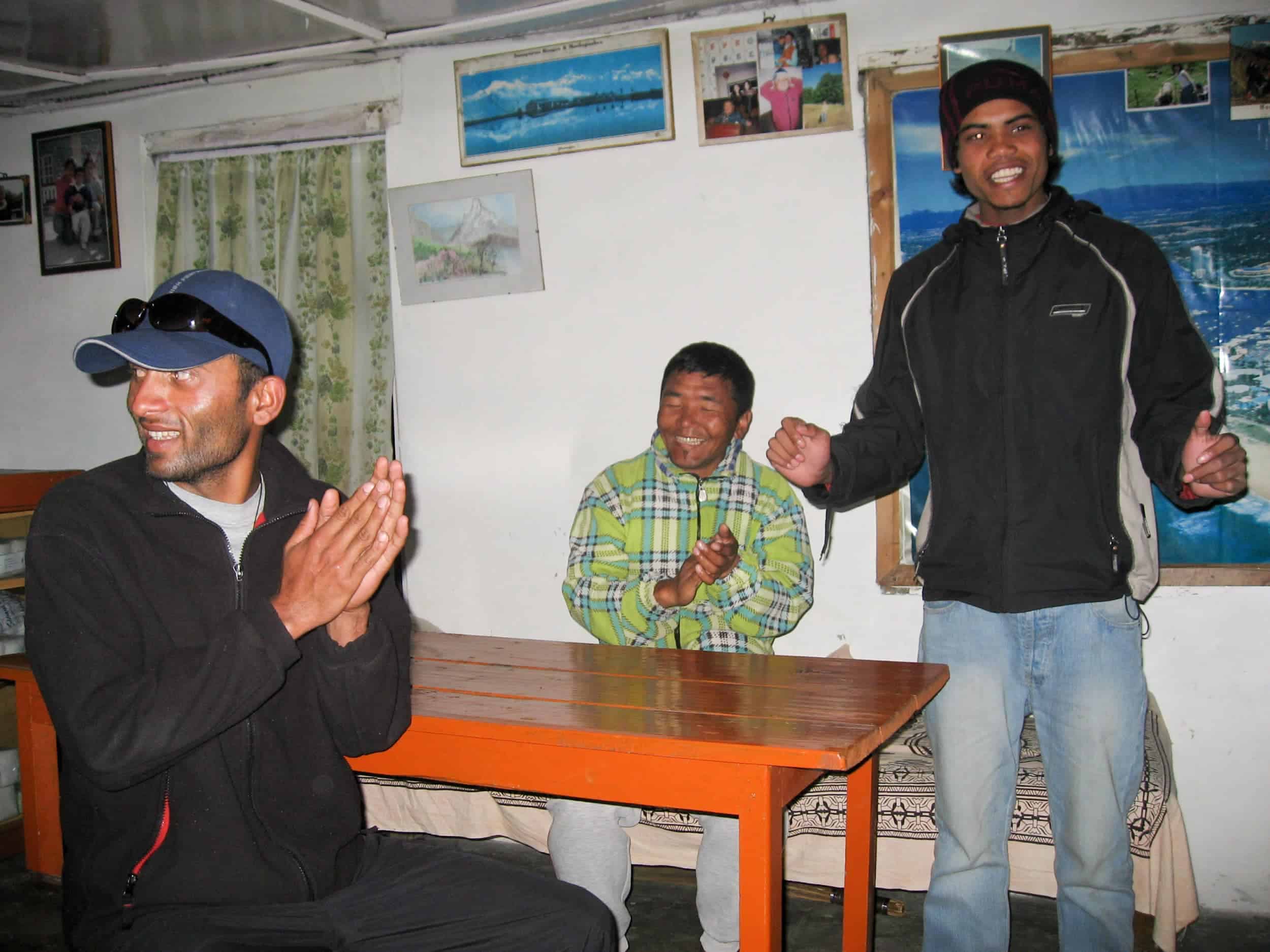 Mohan, our Nepali adventure travel guide (left) and Nima Sherpa (middle)