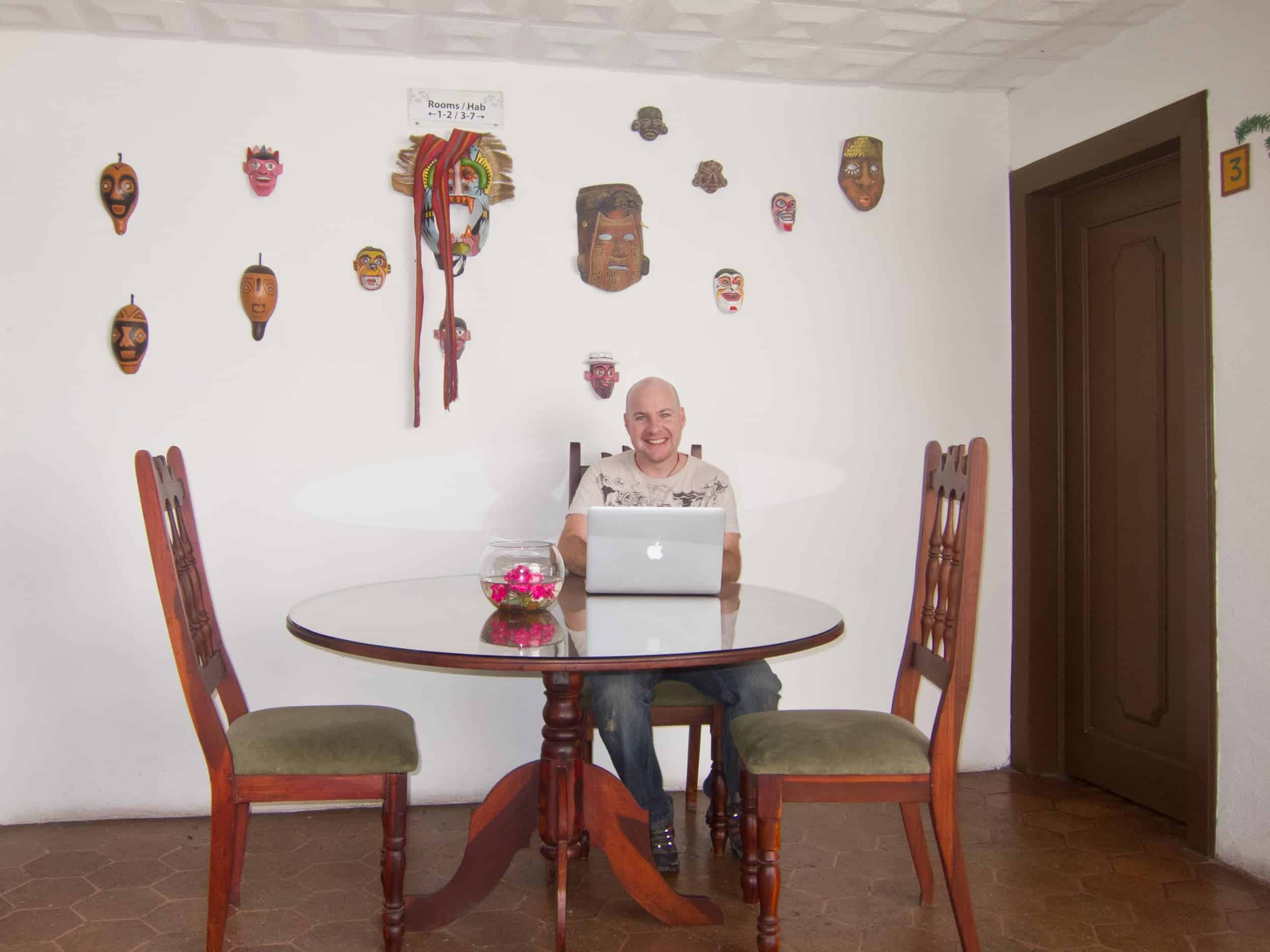 Dave working at Hostal Macondo in Cuenca