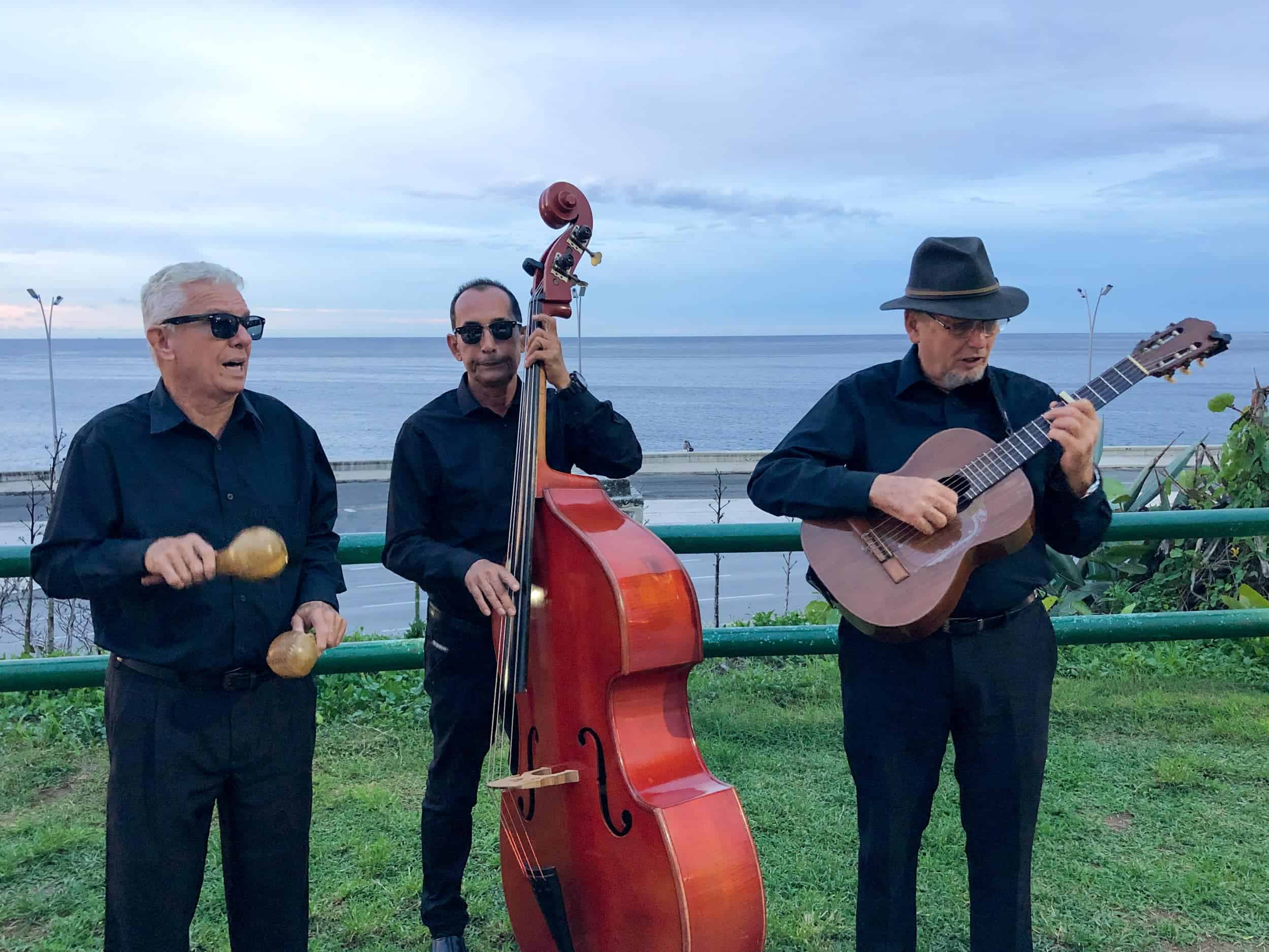 Salsa musicians perform at sunset