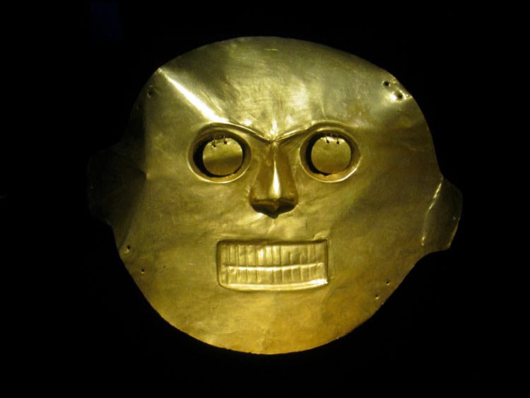 A gold mask in Bogota's Museo del Oro