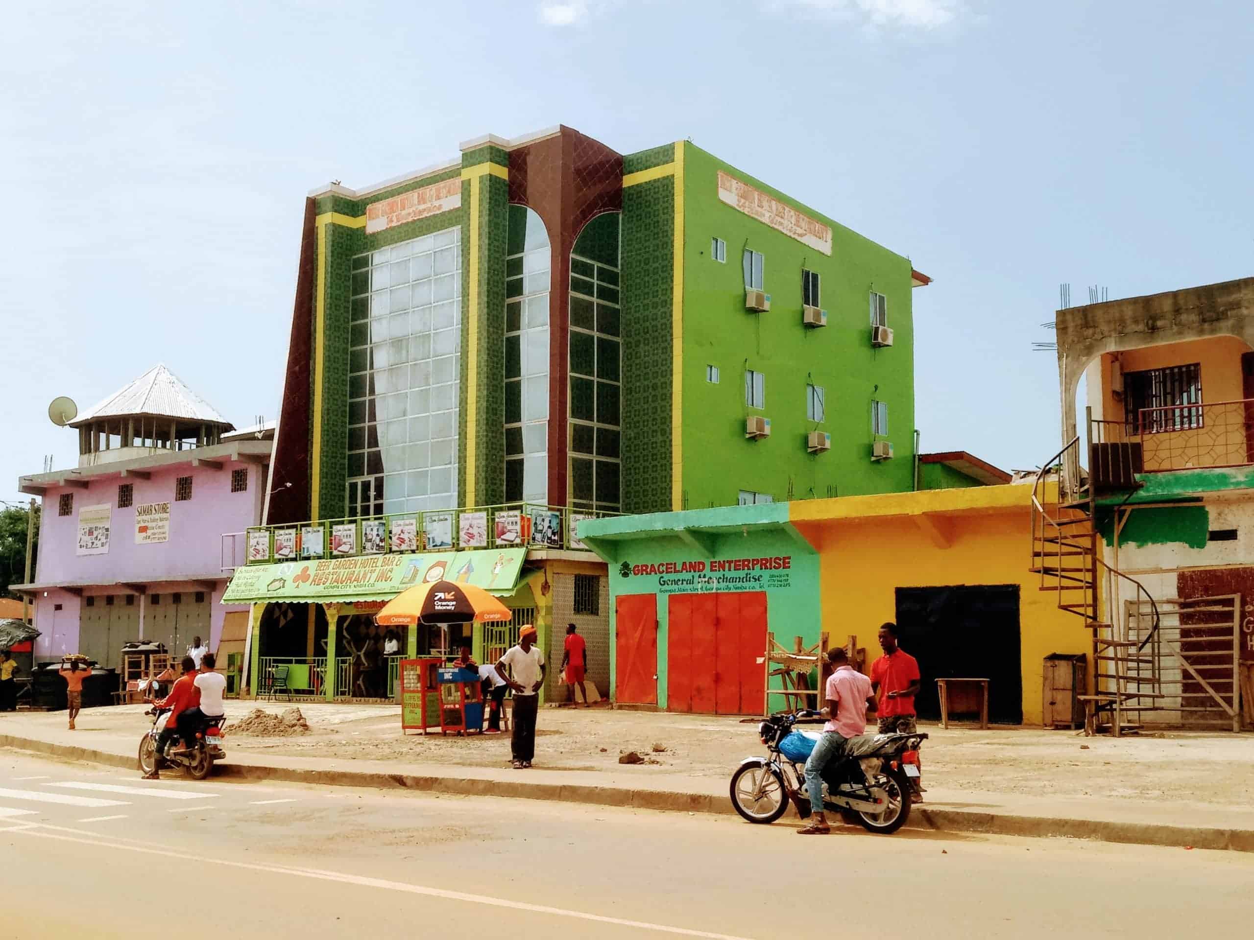 Colorful buildings in Ganta, Liberia