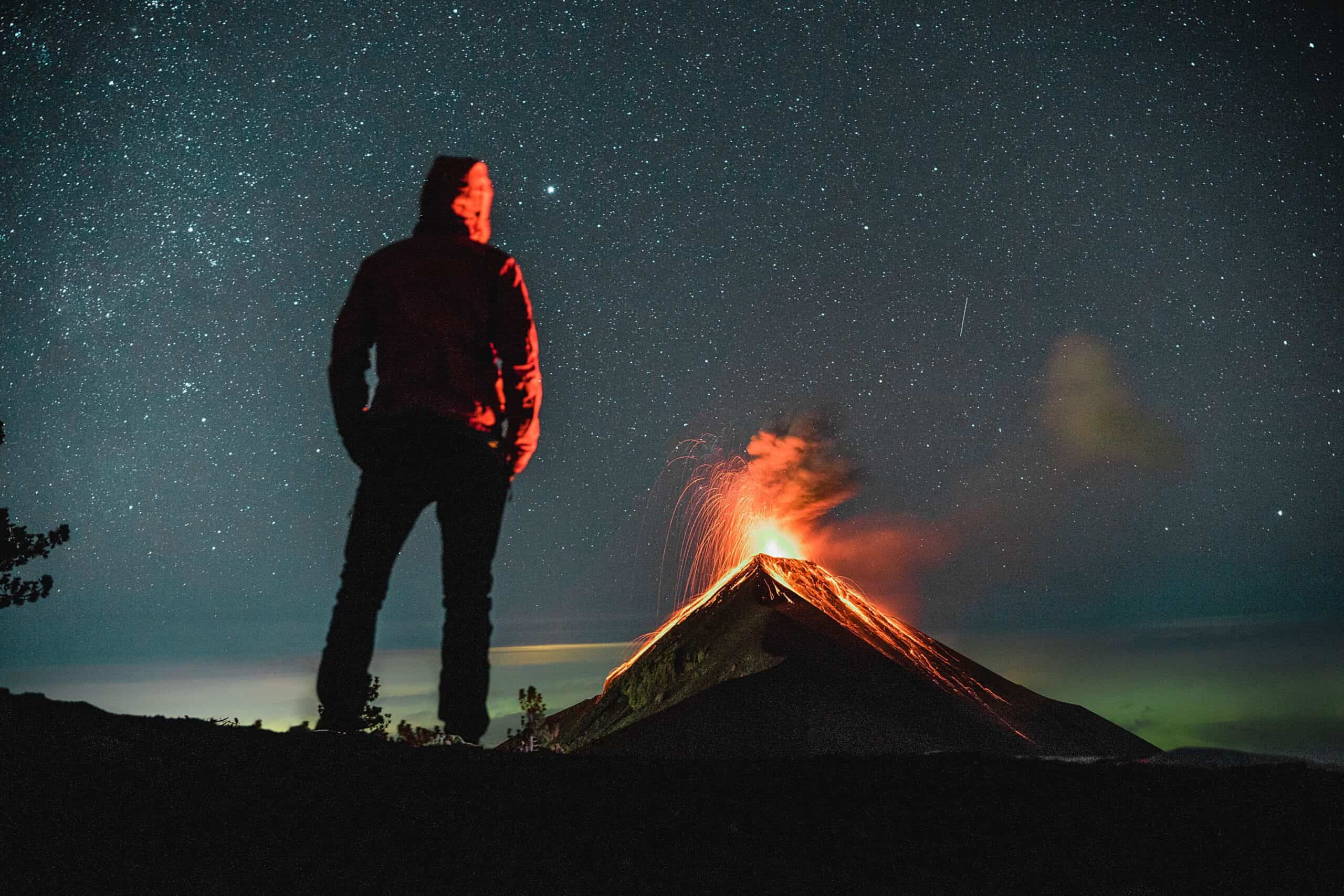 View of erupting Volcano Fuego from Acatenango