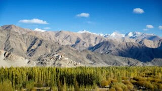 The Indus valley and Thiksey monastery in the distance