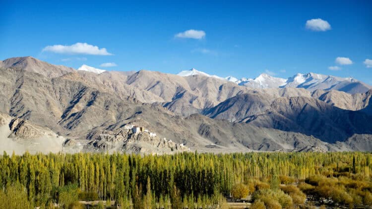 The Indus Valley with Thiksey Monastery in the distance