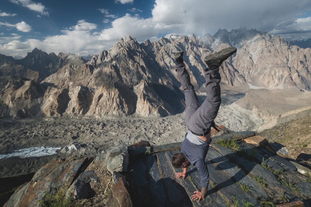 Will Hatton doing a handstand in Pakistan