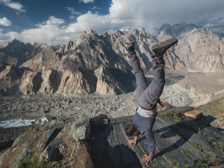 Will Hatton doing a handstand in Pakistan
