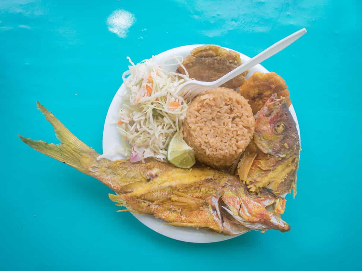 Fried snapper, rice, plantains