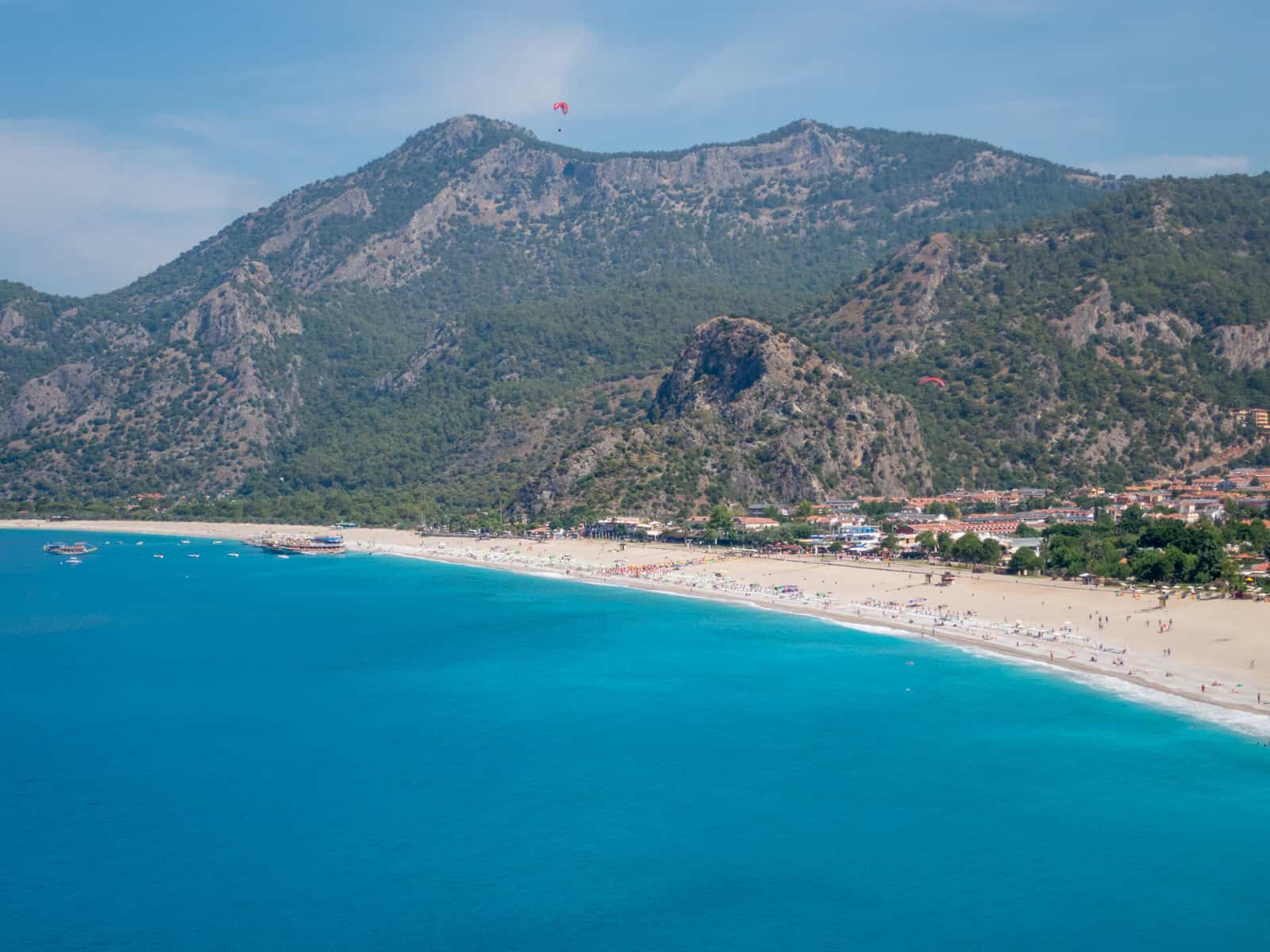 Paragliders above Oludeniz beach, one of the prettiest places to visit in Turkey