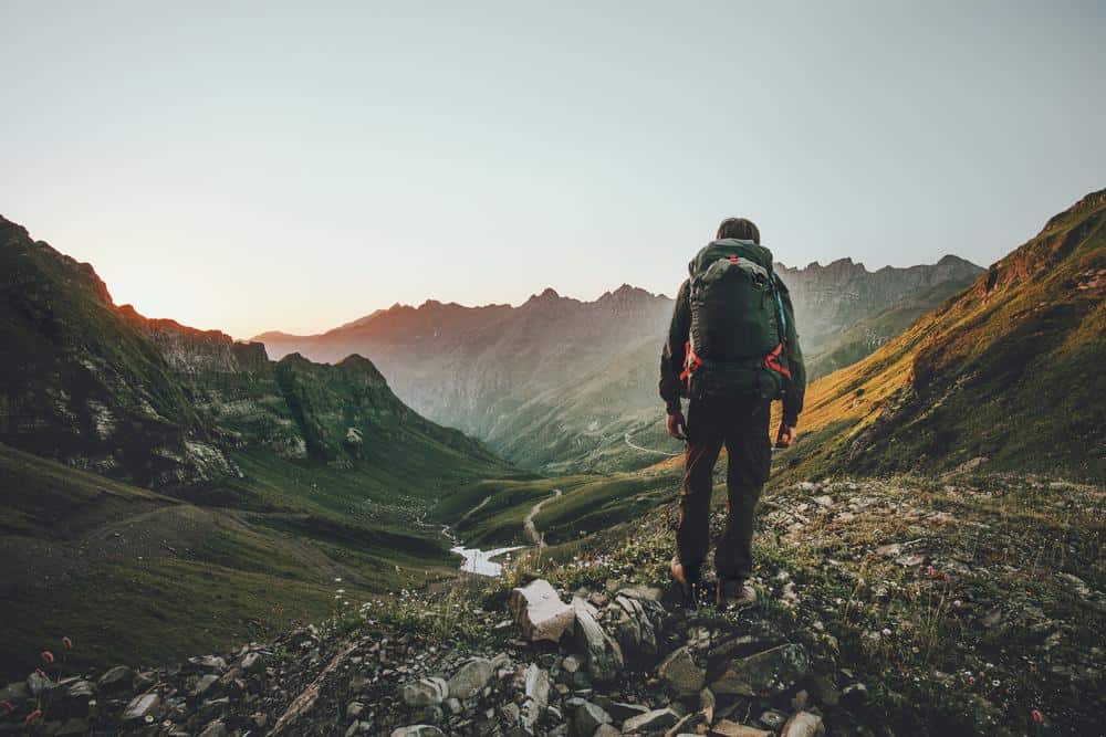 Backpacker in valley