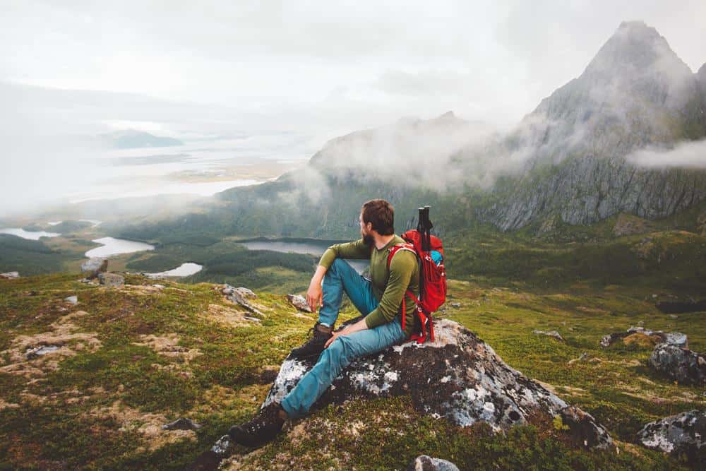 Backpacker in mountains