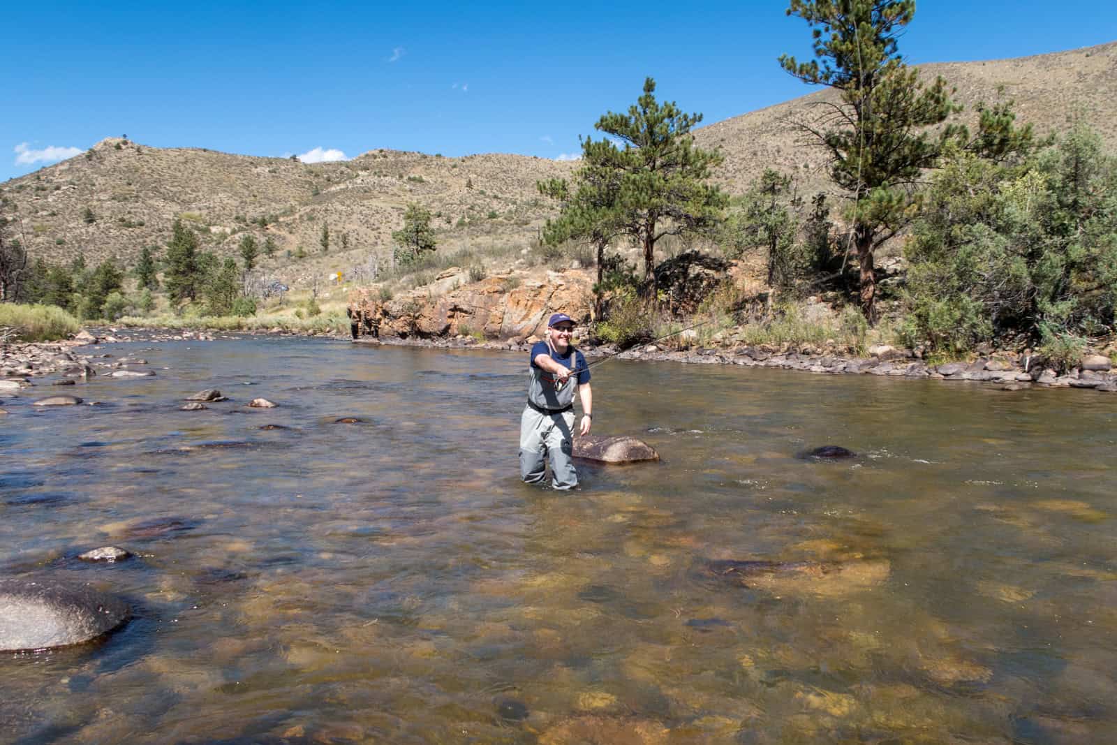 Dave learning to fly fish on Colorado's Poudre River