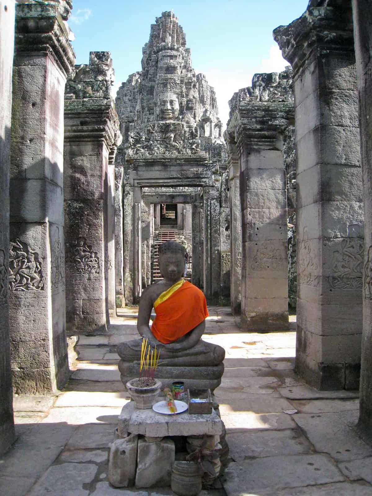 Offerings for Buddha at Bayon ruins in Cambodia