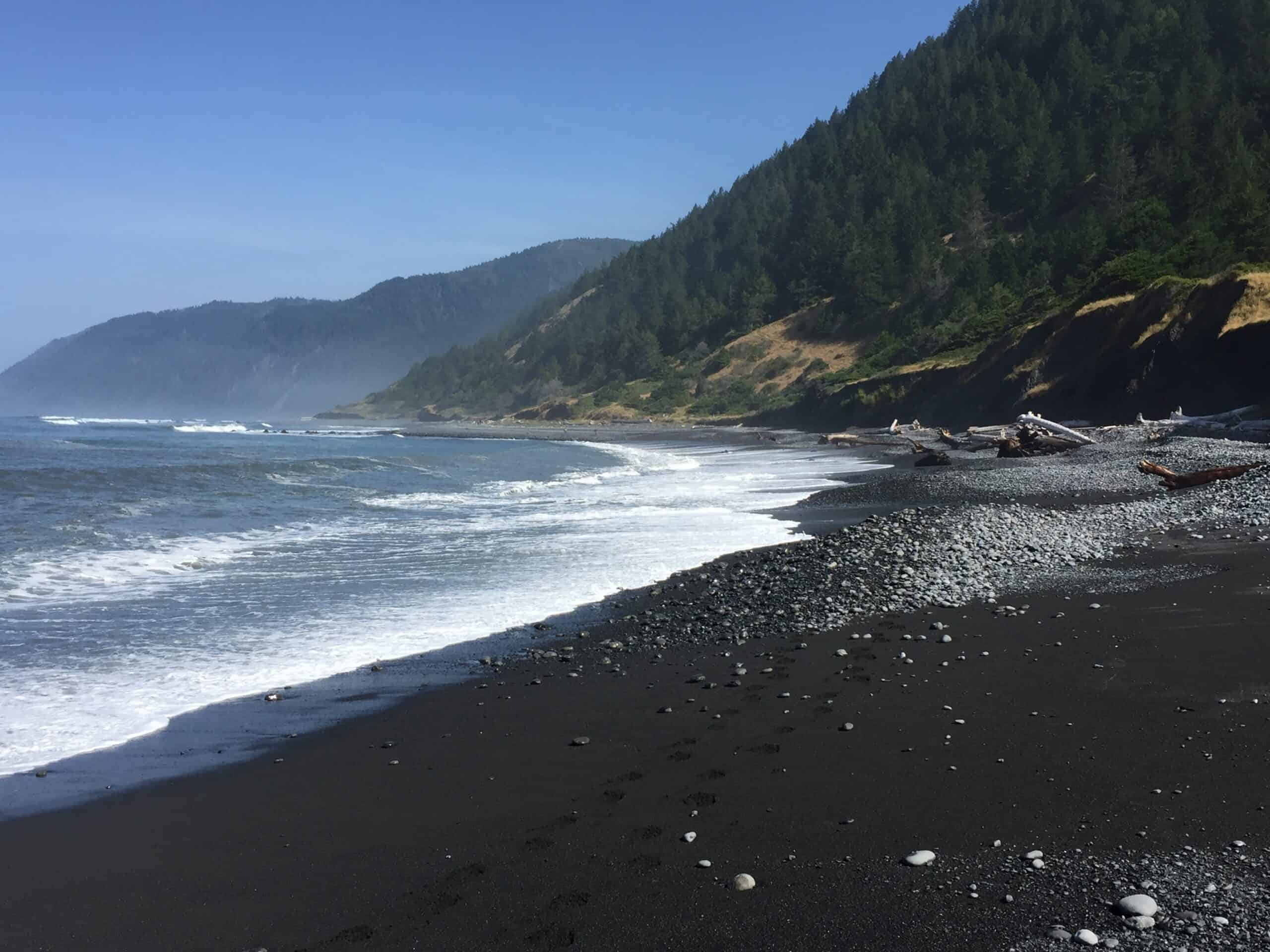 Black sand beach on the Lost Coast Trail