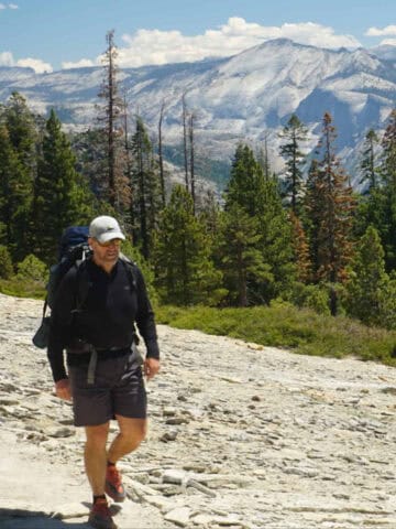 Keith Robinson hiking on El Capitan in Yosemite National Park.