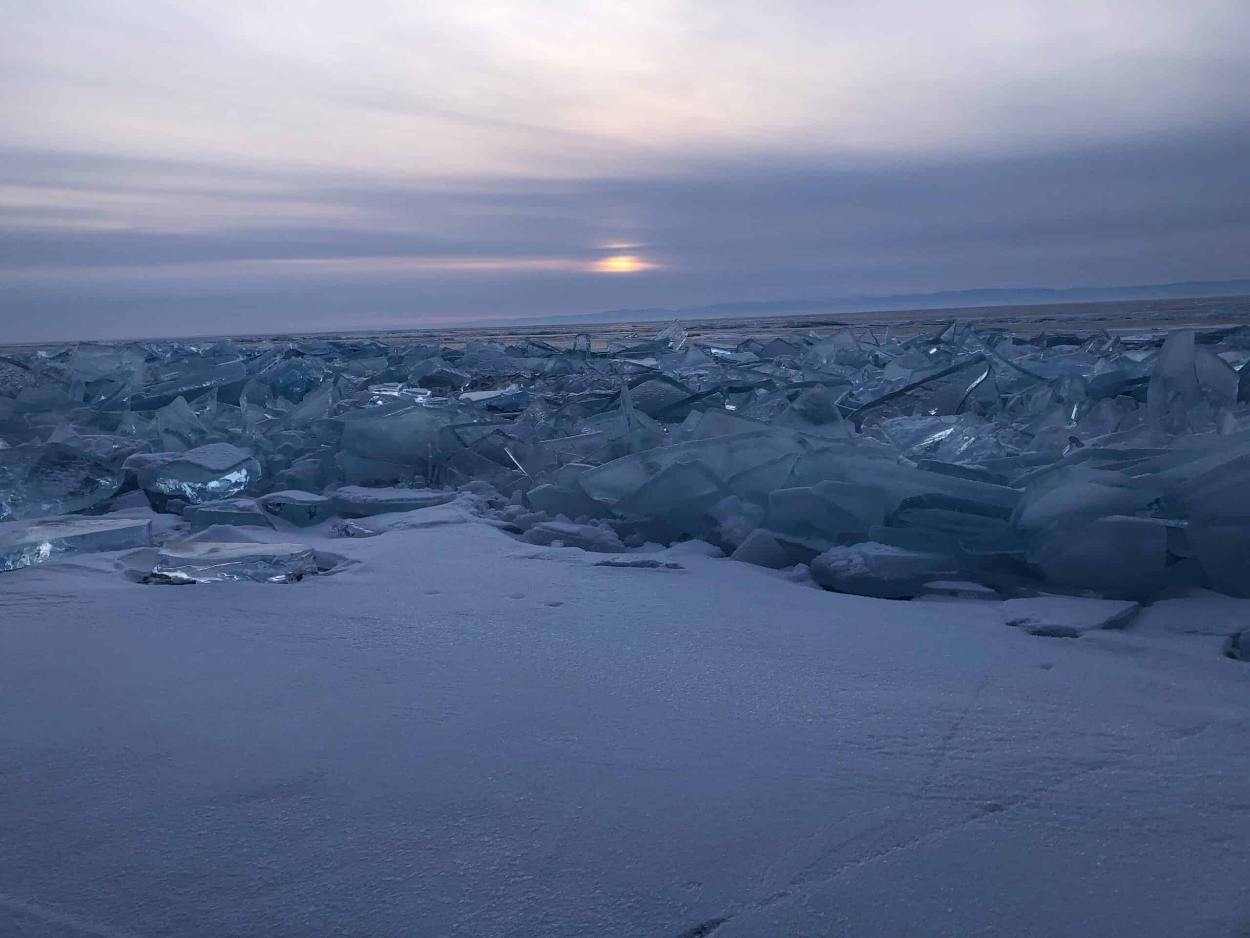 Lake Baikal - 400 miles long, a mile deep, and very cold if you go through the ice.