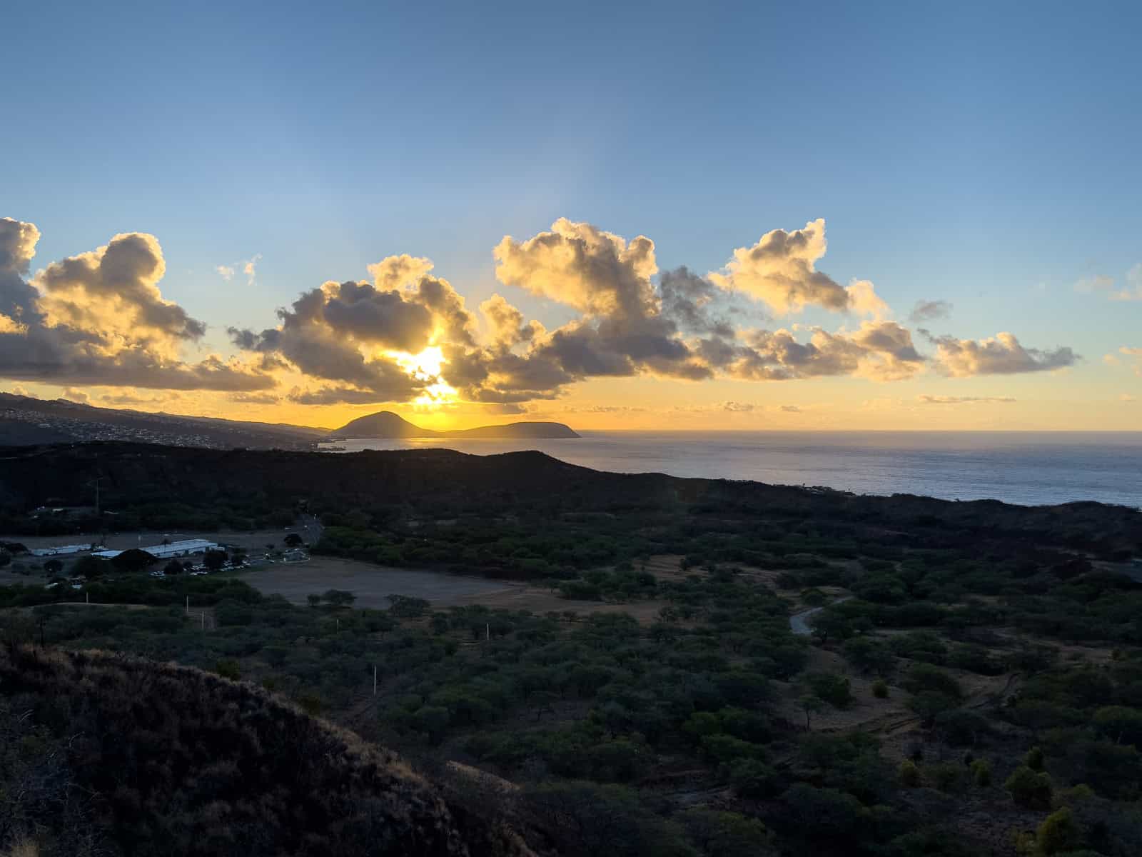 Sunrise on the hike up Diamond Head in Oahu, Hawaii