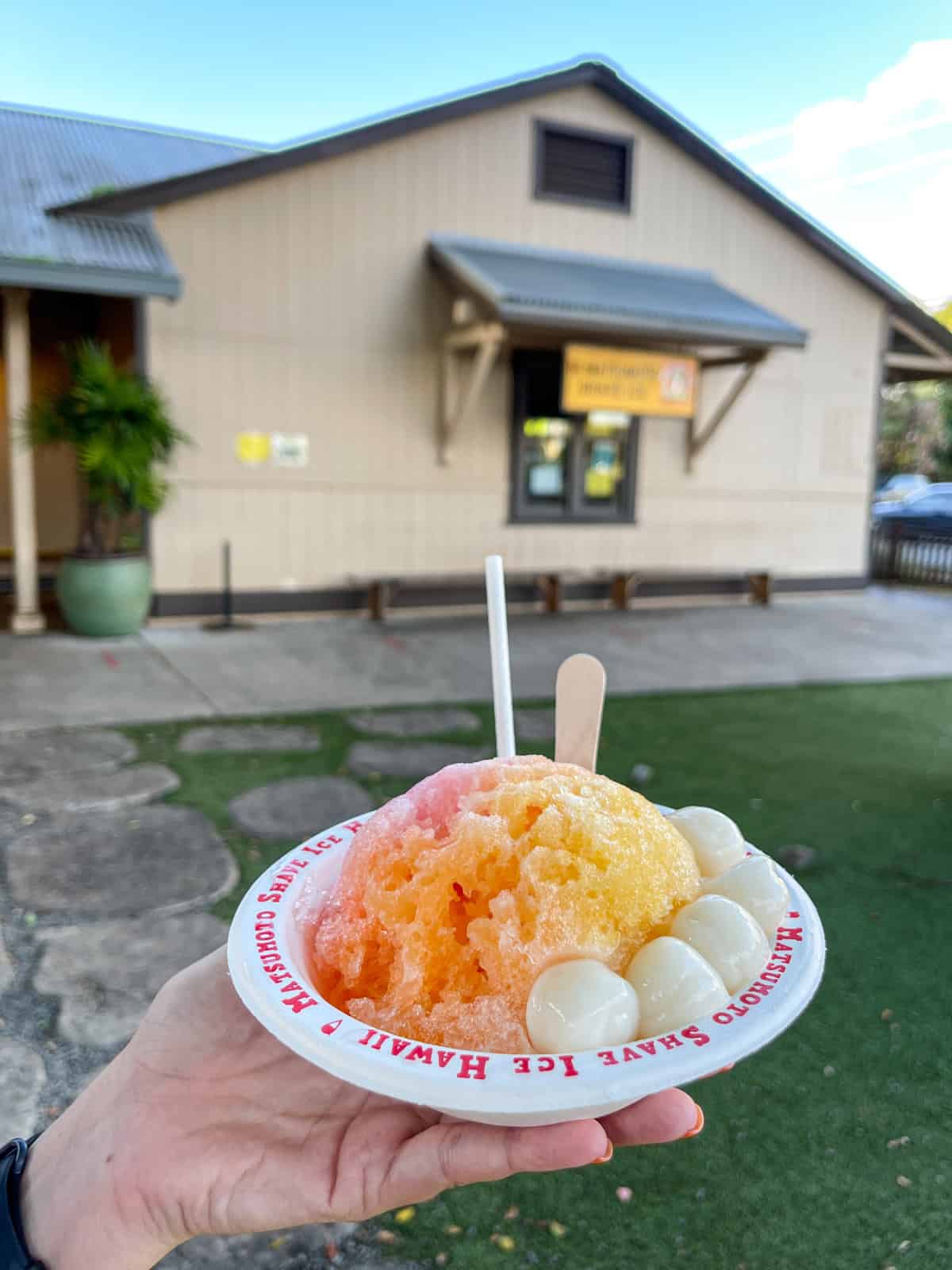 Tropical shave ice with mochi at Matsumoto's in Hale'iwa on Oahu's North Shore