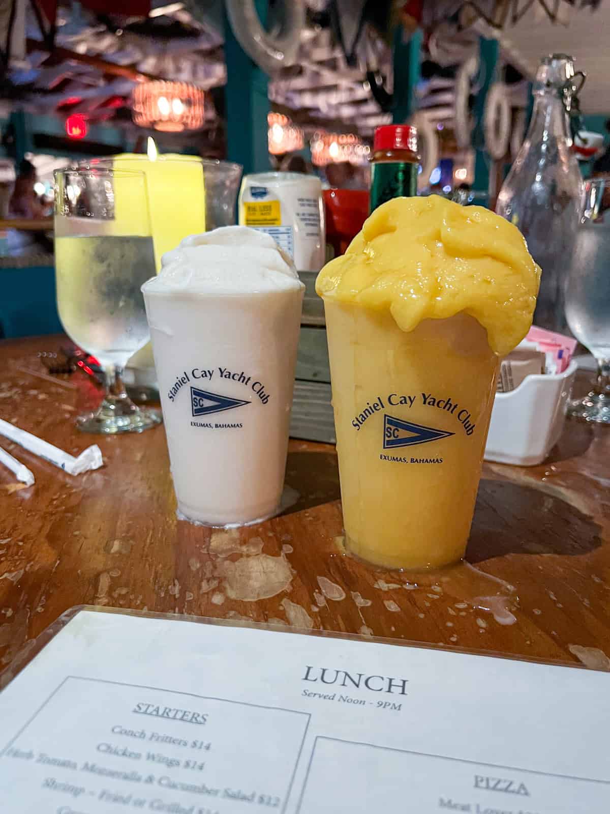 Pina colada and mango daiquiri at Staniel Cay Yacht Club