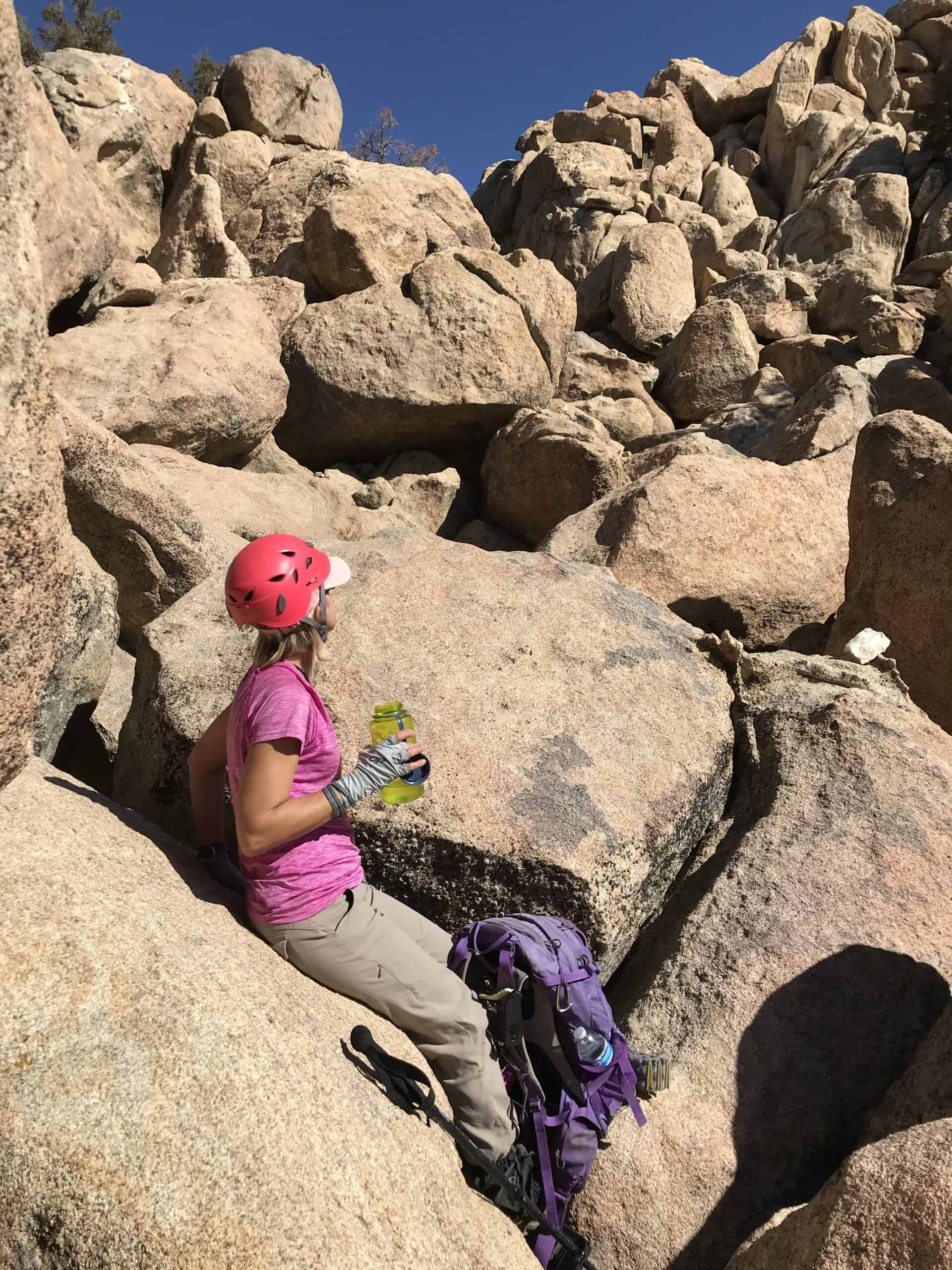 Water break on the rocks of Queen Mountain in Joshua Tree