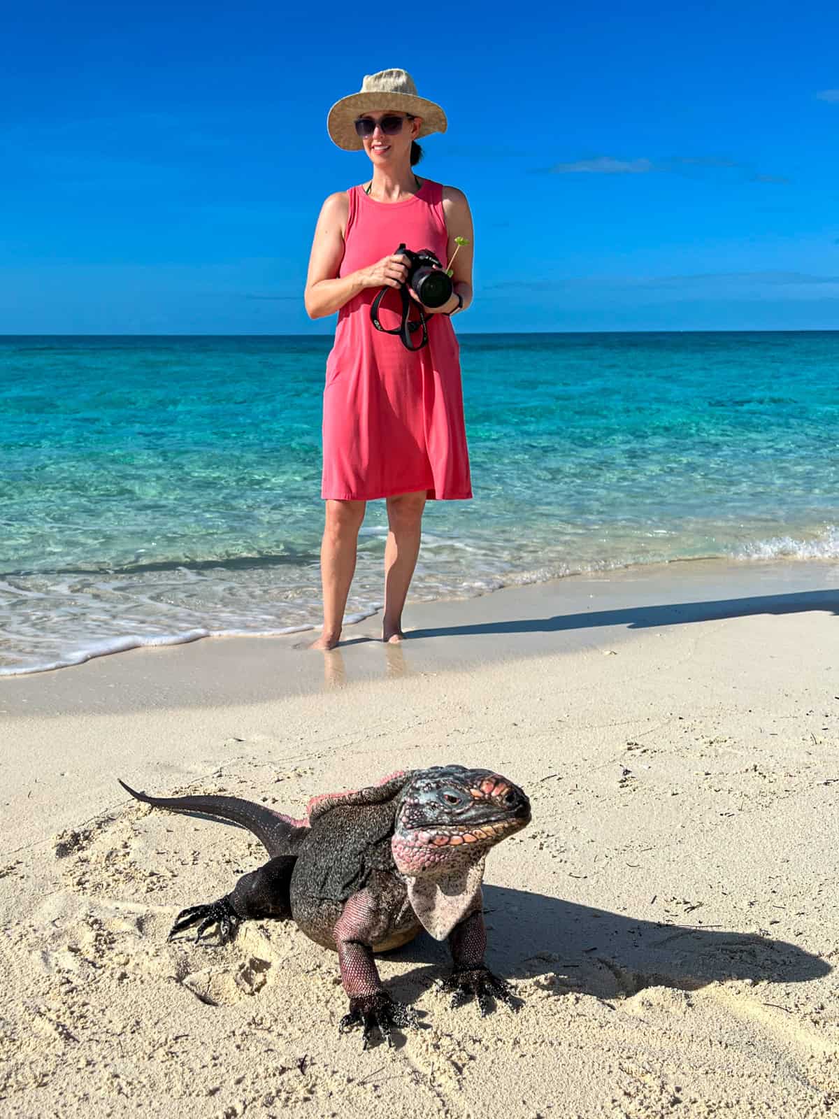 Kelly at the protected Rock Iguana Beach on Bitter Guana Cay