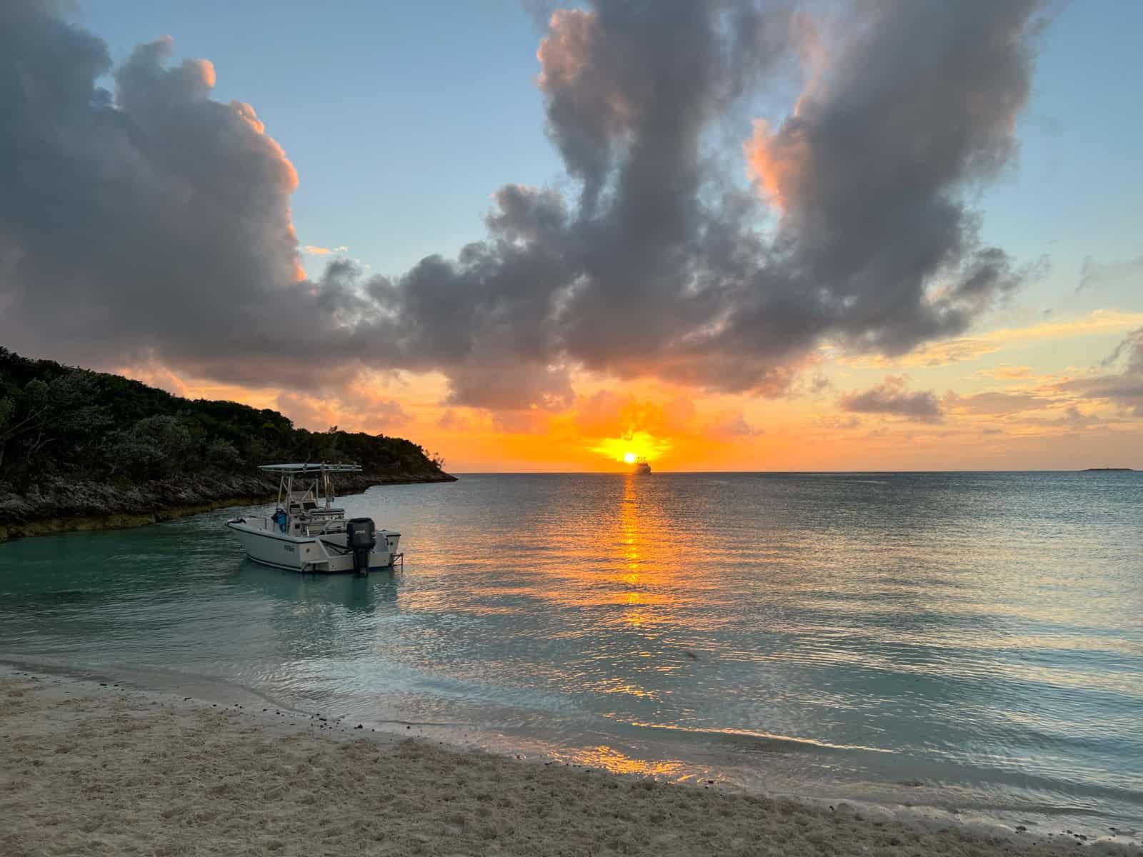 Sunset from Pig Beach on Big Major Cay, Exuma, The Bahamas