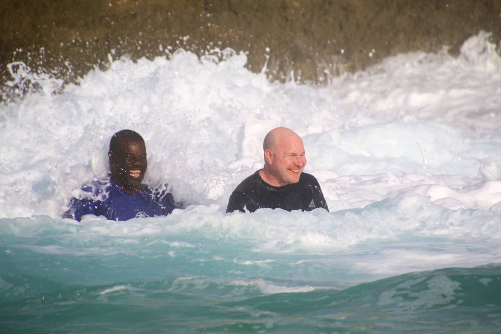 Dave and his Bahamian boat guide at Rachel Bubble Bath on Compass Cay (photo: Kelly Lemons)