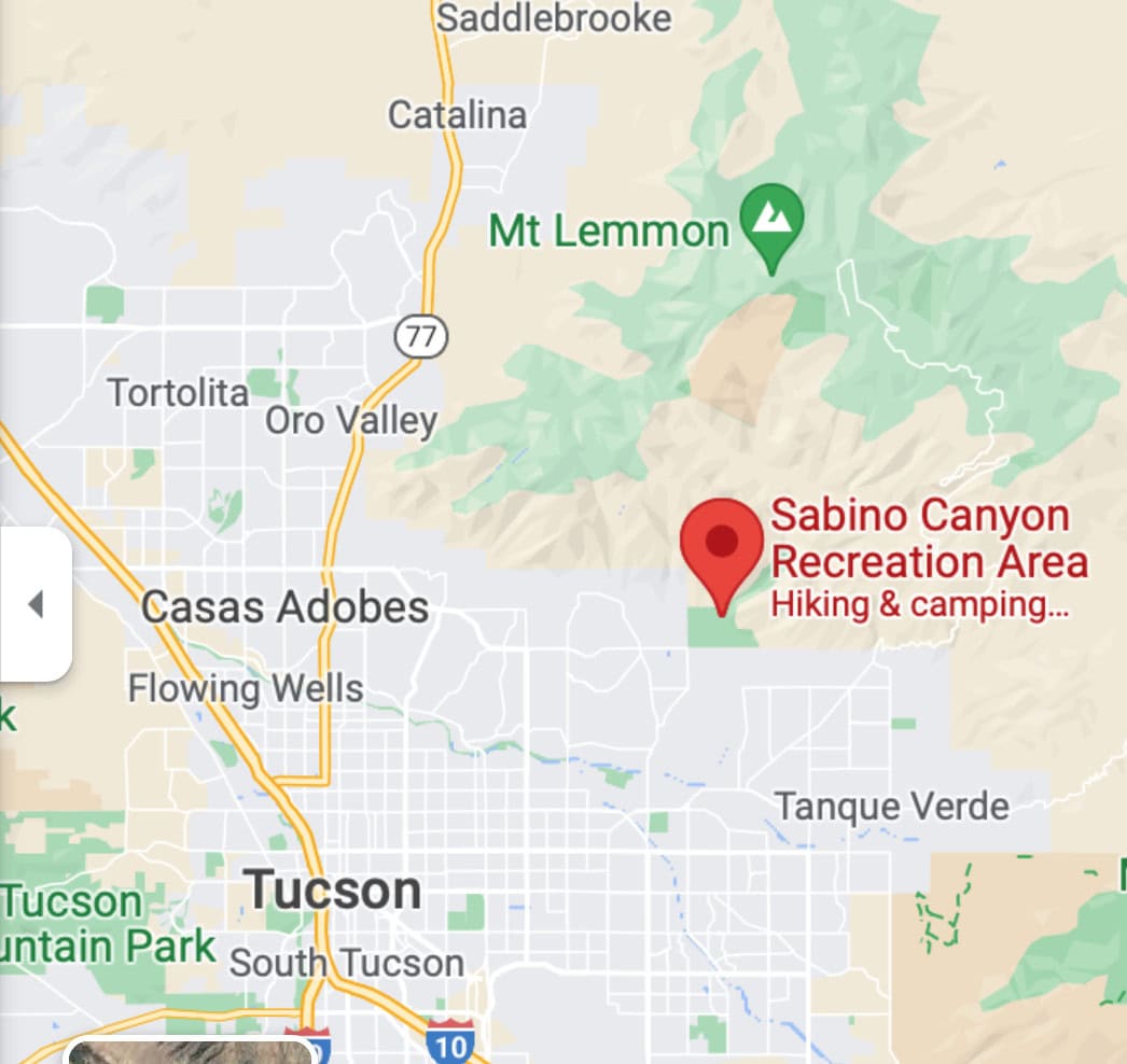 Map of the Sabino Canyon Recreation Area