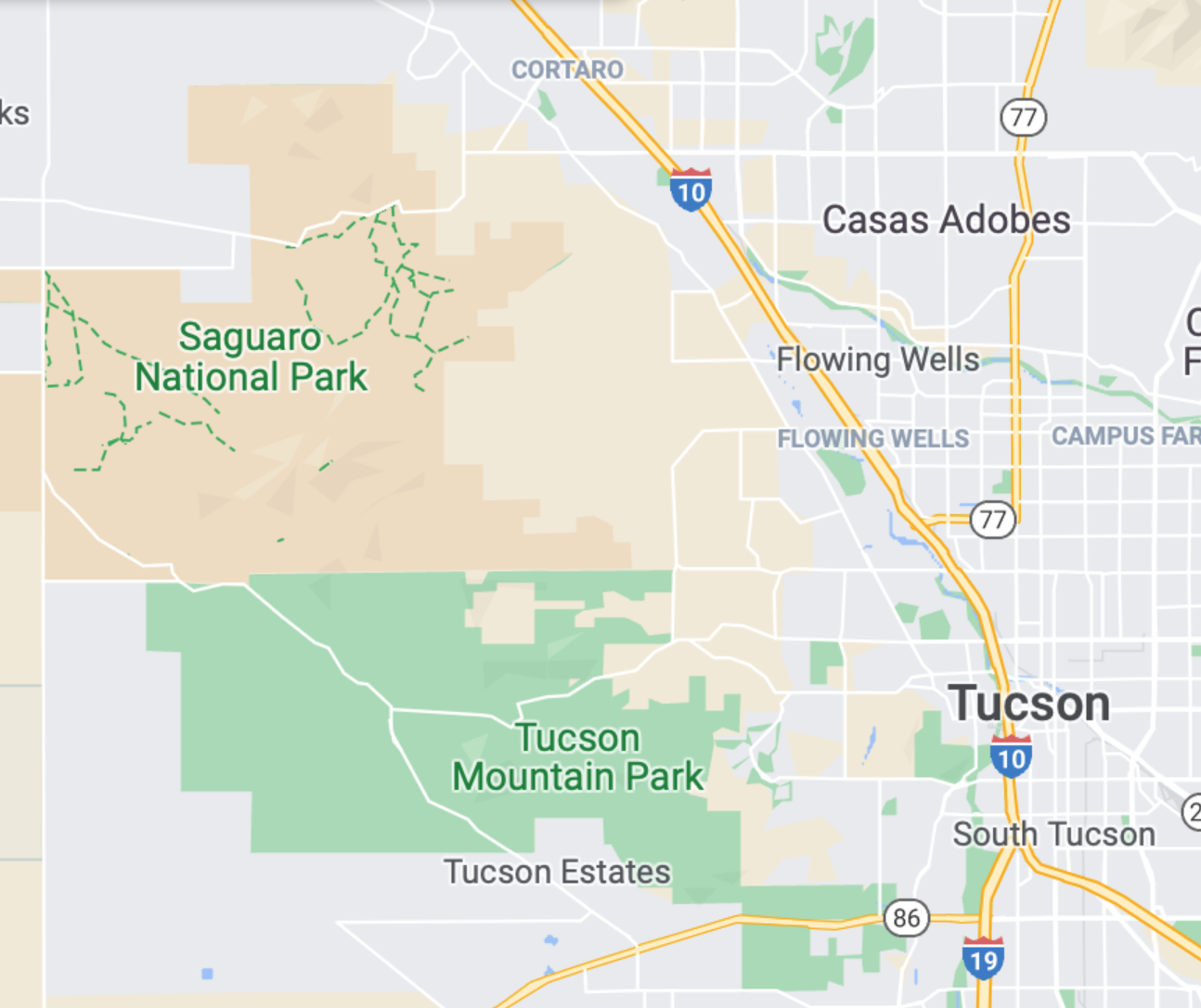 Map of Saguaro National Park